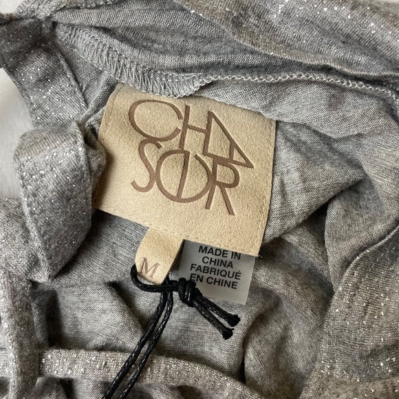 NWT - Chaser Silver Glitter Flounce Top Ruffle Sleeve, Size M - Picture 2 of 12